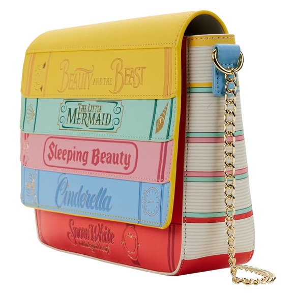 Disney Princess Loungefly Classic Fairytale Books Gold Chain Crossbody Bag NEW - Picture 2 of 12
